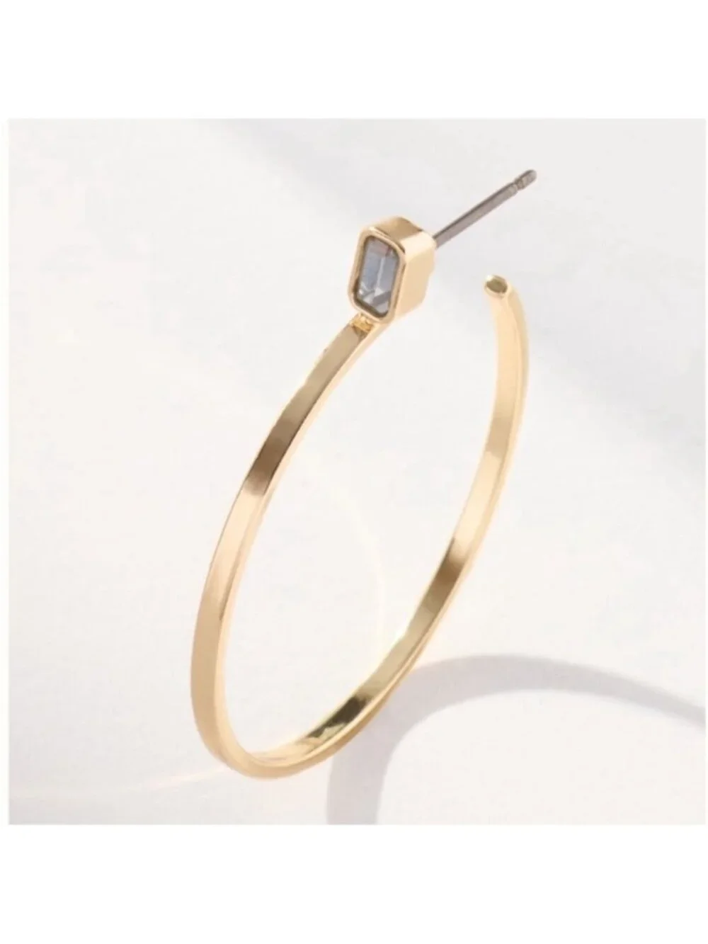 New! Anthropologie Gold Bevel Crystal Hoop Earrings NWT